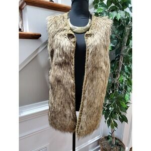 Xhilaration Womens Brown Acrylic Long Sleeve Open Front Fur Jacket Size XL